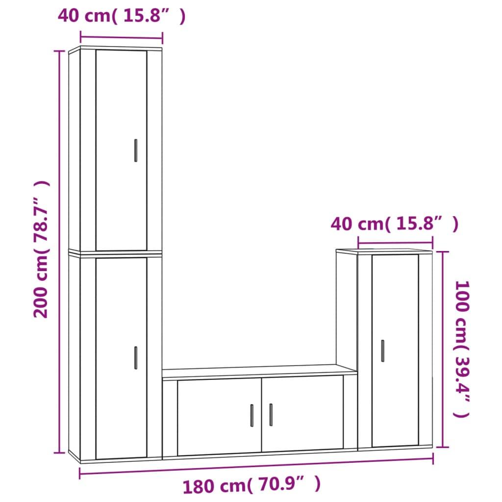 4 Piece TV Cabinet Set White Engineered Wood