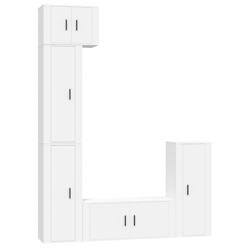 5 Piece TV Cabinet Set White Engineered Wood