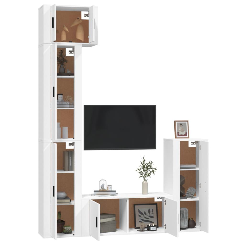 5 Piece TV Cabinet Set White Engineered Wood