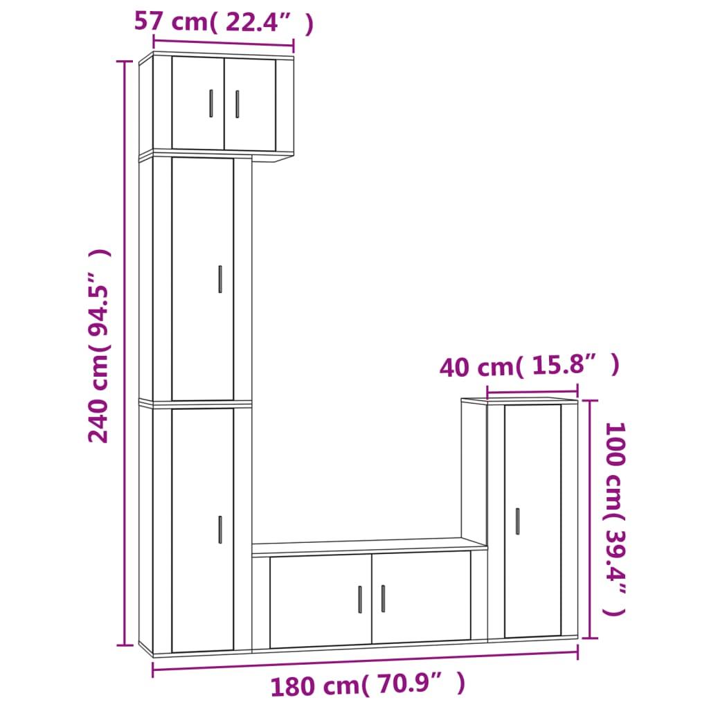 5 Piece TV Cabinet Set White Engineered Wood