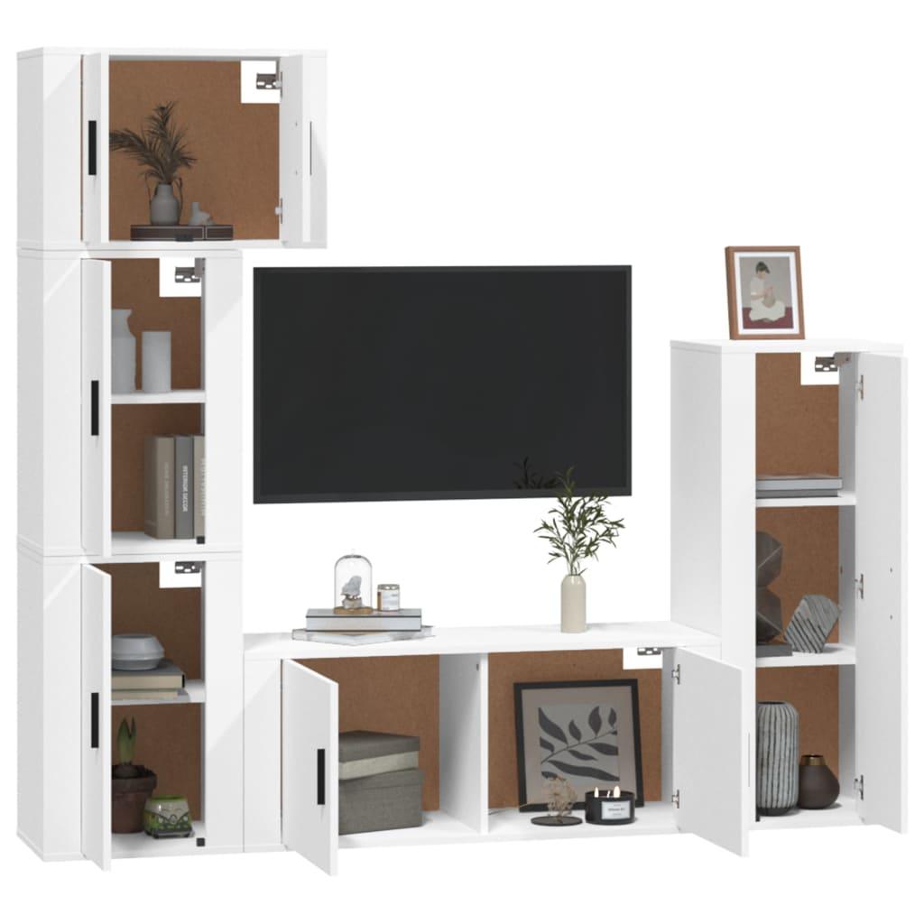 5 Piece TV Cabinet Set White Engineered Wood