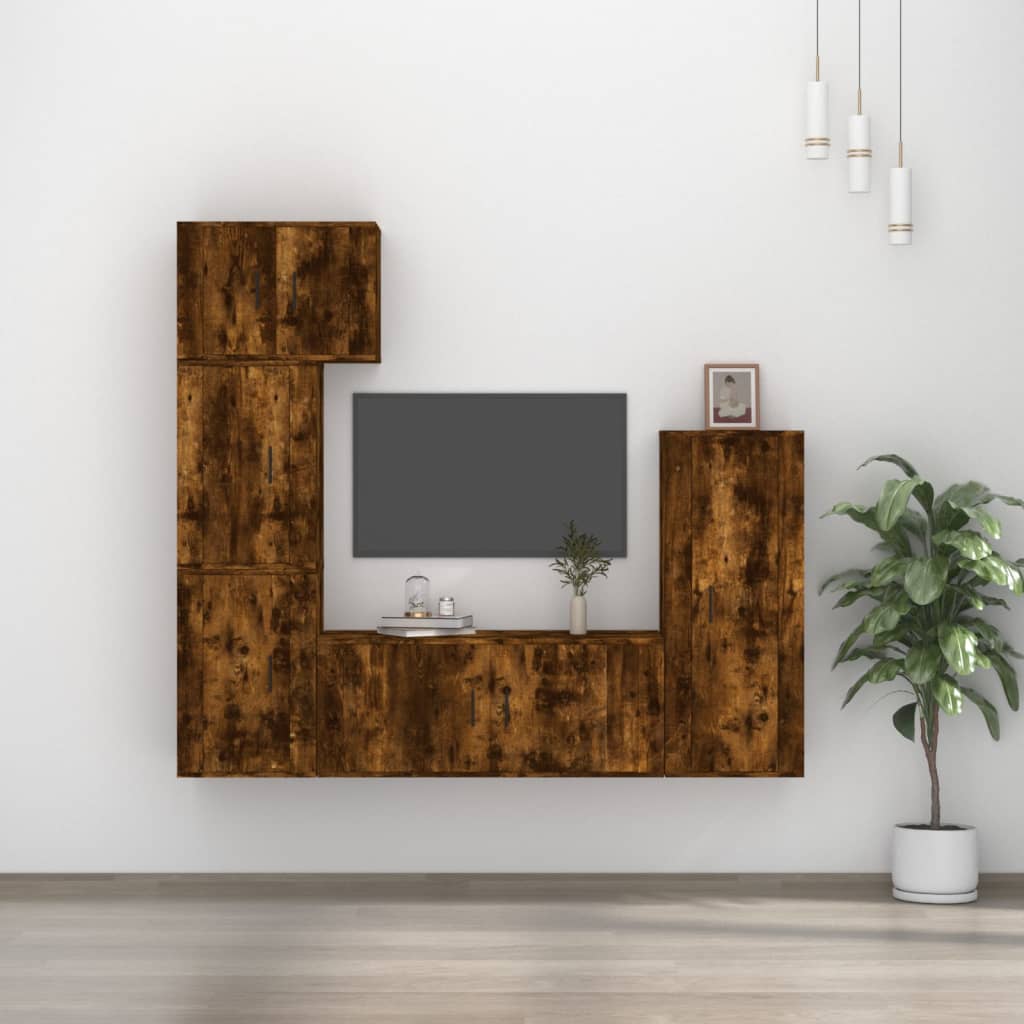 5 Piece TV Cabinet Set Smoked Oak Engineered Wood