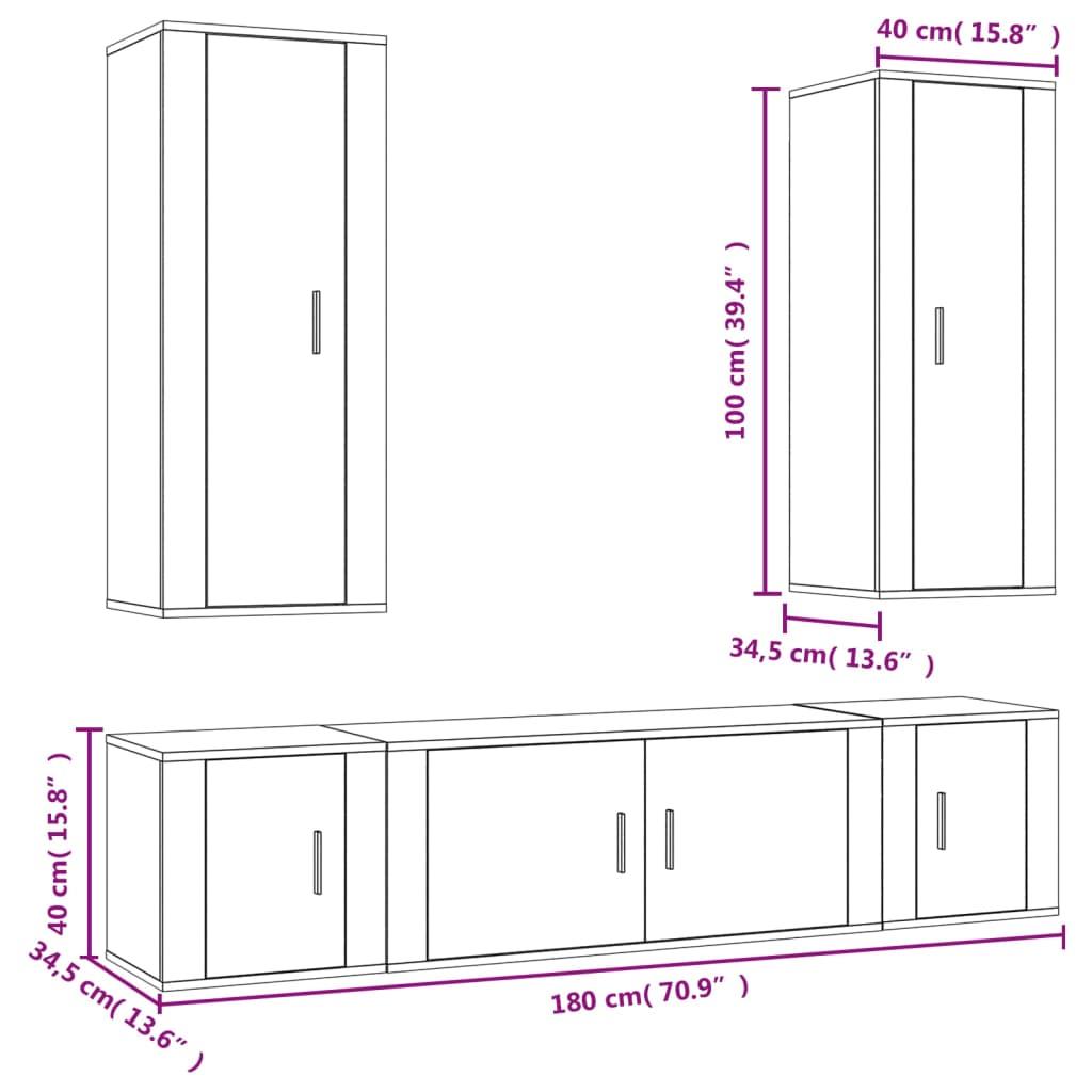 5 Piece TV Cabinet Set White Engineered Wood