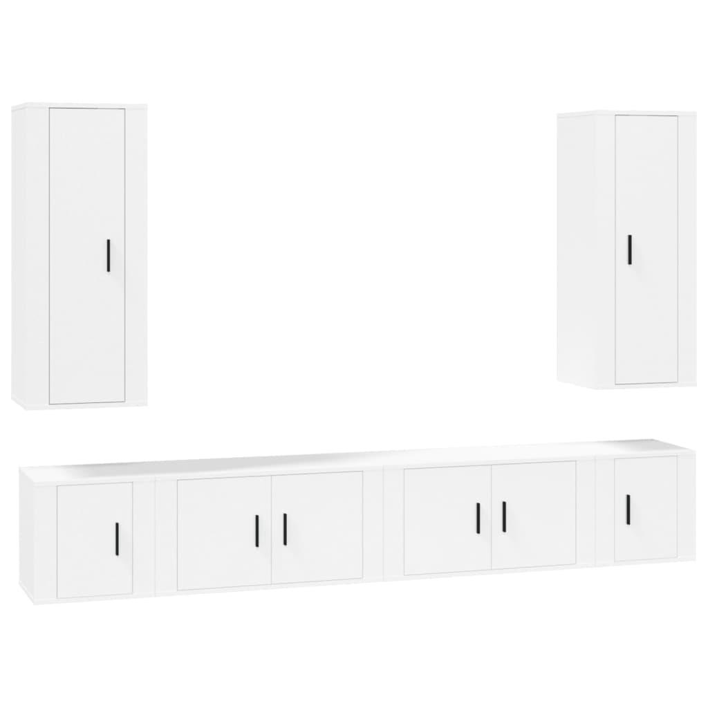 6 Piece TV Cabinet Set White Engineered Wood