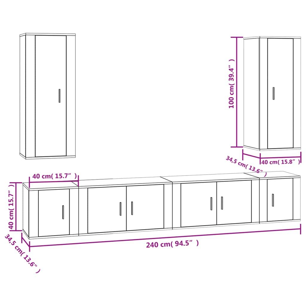 6 Piece TV Cabinet Set White Engineered Wood