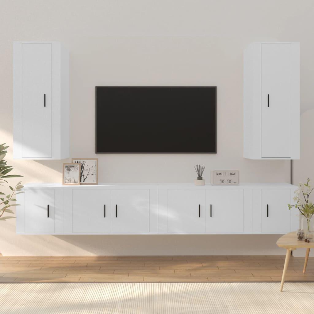 6 Piece TV Cabinet Set White Engineered Wood