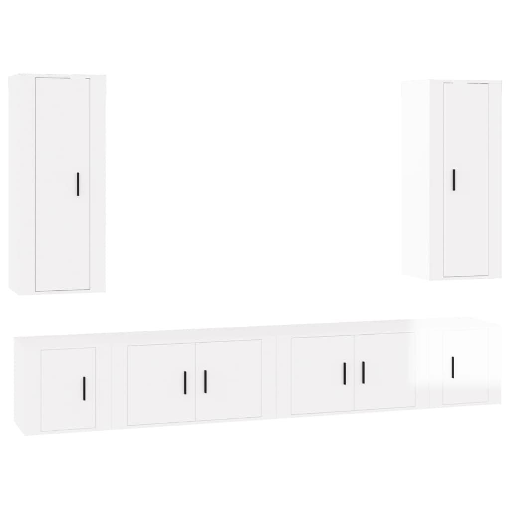 6 Piece TV Cabinet Set High Gloss White Engineered Wood