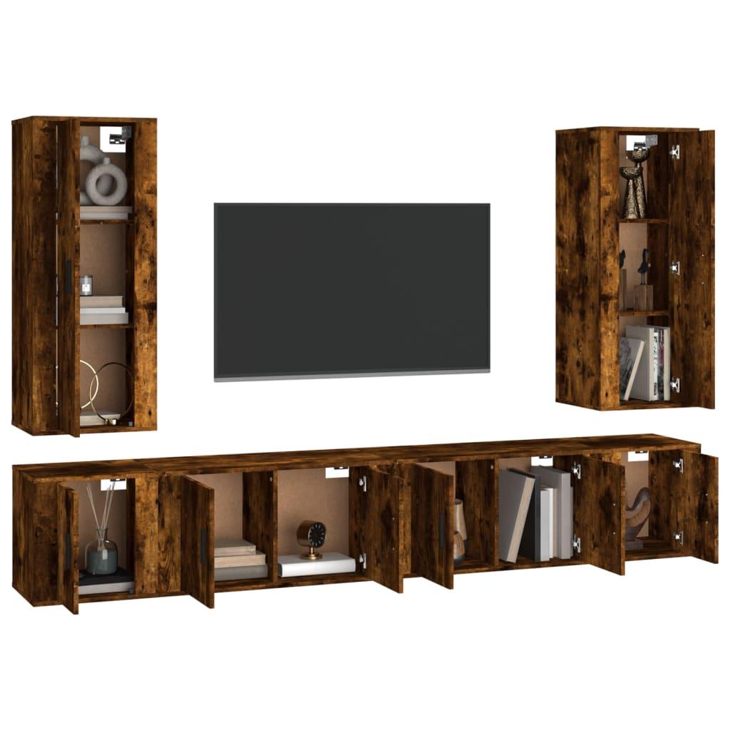 6 Piece TV Cabinet Set Smoked Oak Engineered Wood