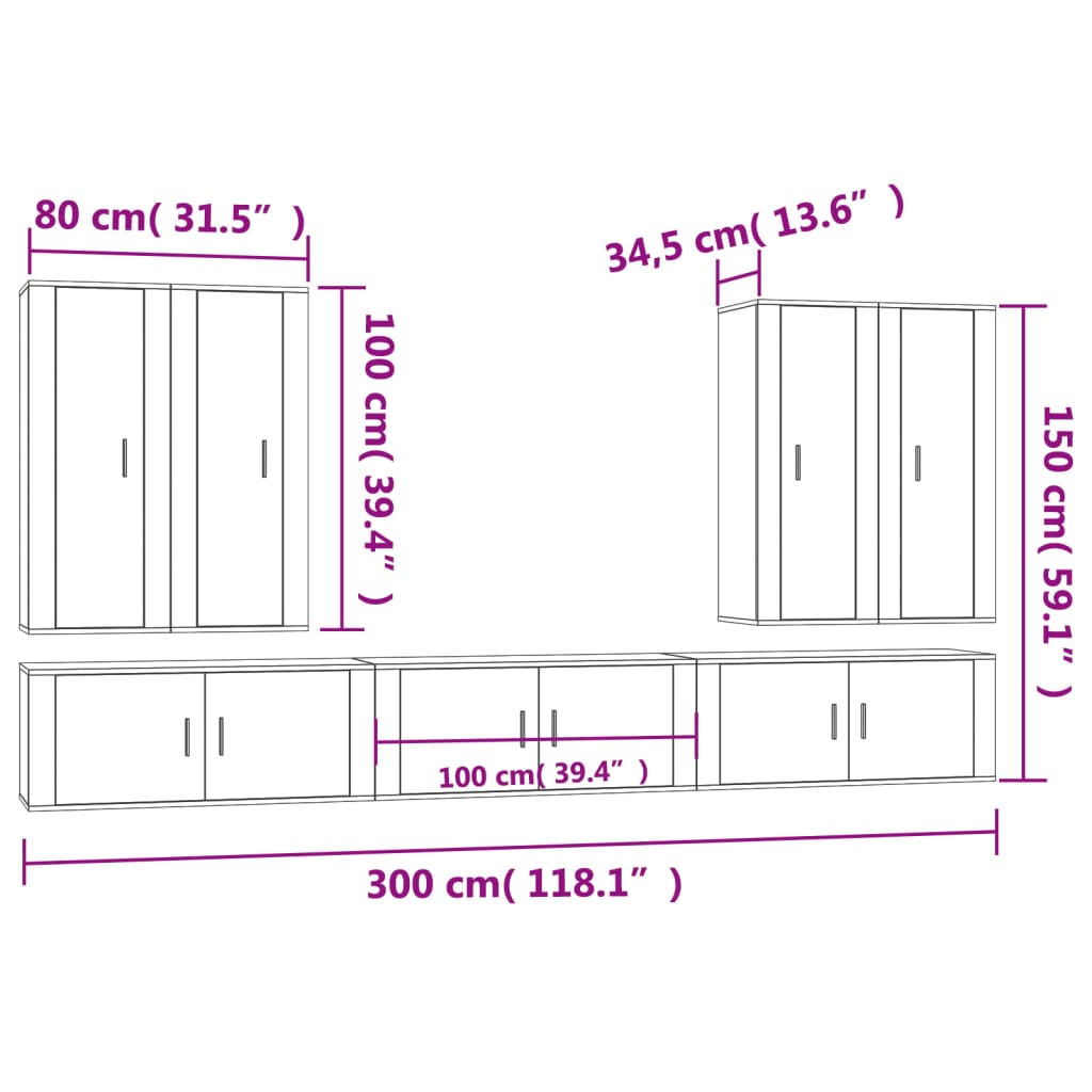 7 Piece TV Cabinet Set White Engineered Wood