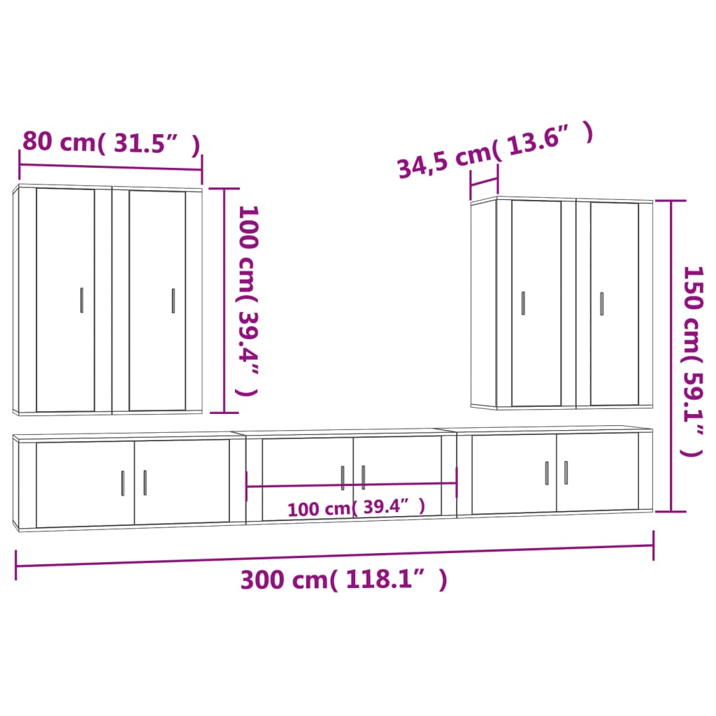 7 Piece TV Cabinet Set Smoked Oak Engineered Wood