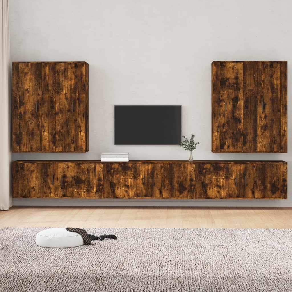 7 Piece TV Cabinet Set Smoked Oak Engineered Wood