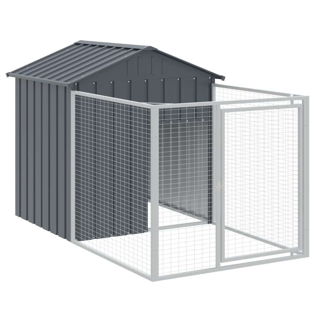 Dog House with Run Anthracite 117x201x123 cm Galvanised Steel