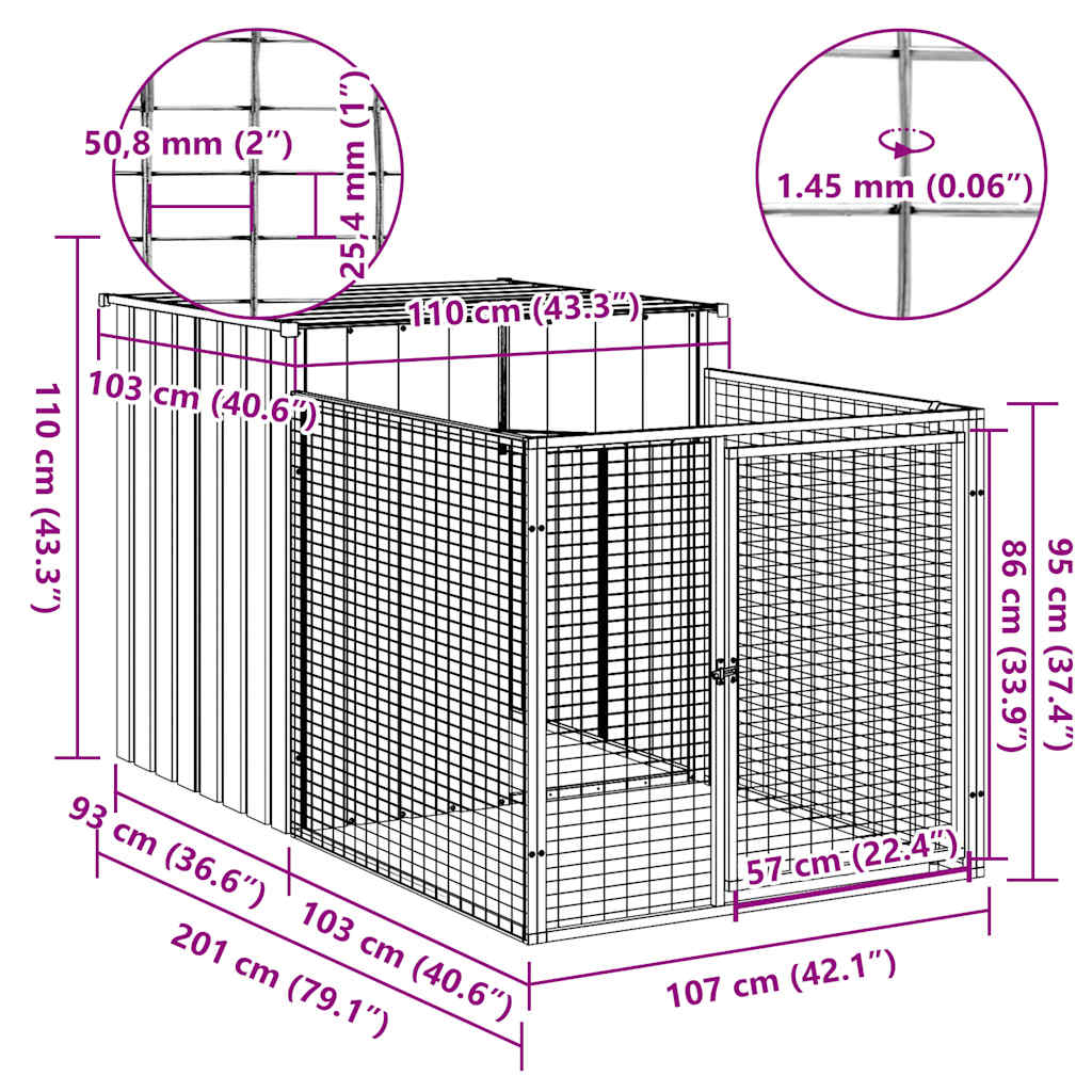 Dog House with Run Anthracite 110x201x110 cm Galvanised Steel