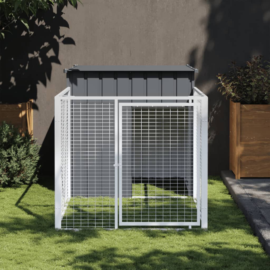 Dog House with Run Anthracite 110x201x110 cm Galvanised Steel