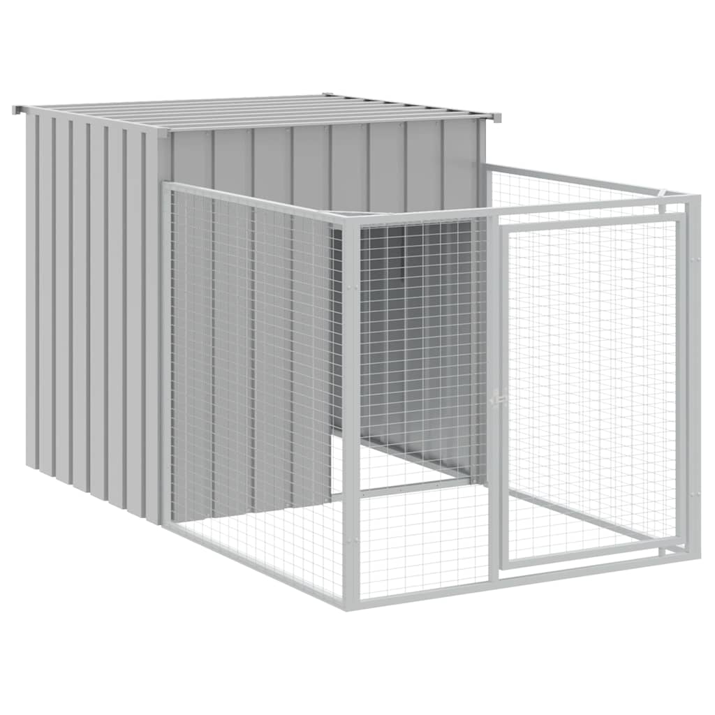 Dog House with Run Light Grey 110x201x110 cm Galvanised Steel