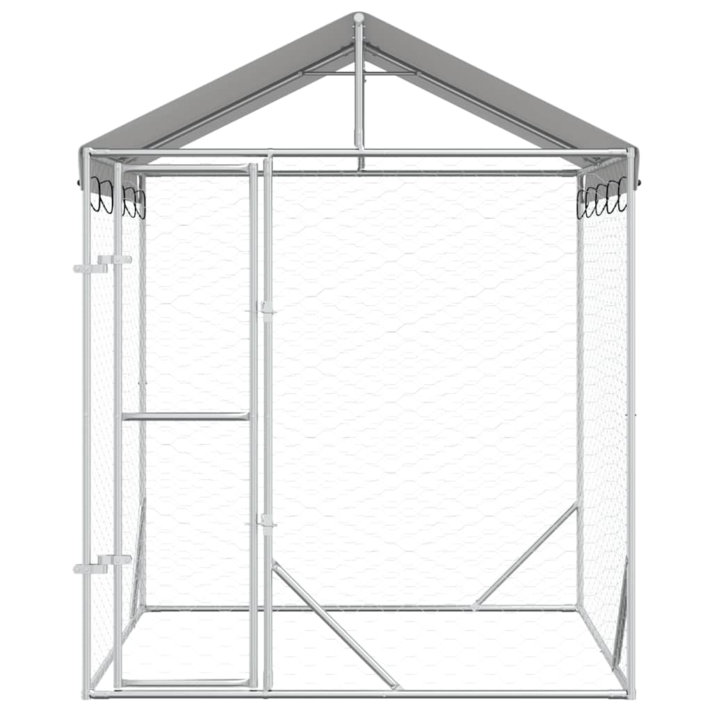 Outdoor Dog Kennel with Roof Silver 2x2x2.5 m Galvanised Steel
