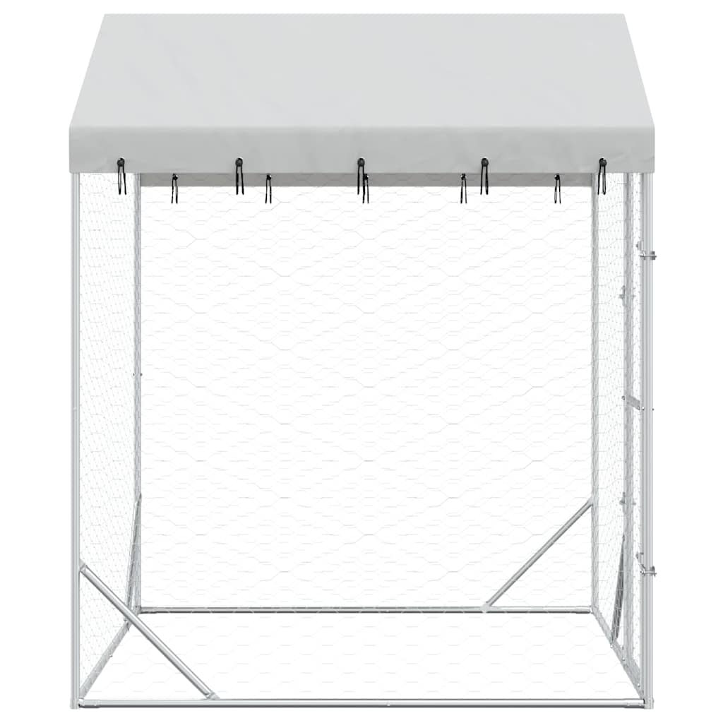 Outdoor Dog Kennel with Roof Silver 2x2x2.5 m Galvanised Steel
