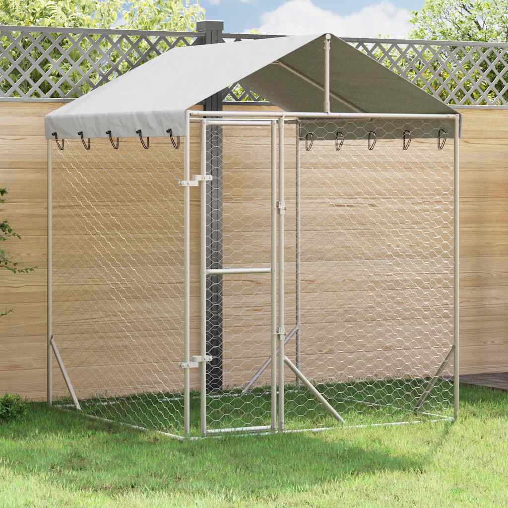 Outdoor Dog Kennel with Roof Silver 2x2x2.5 m Galvanised Steel