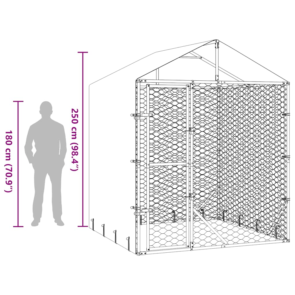 Outdoor Dog Kennel with Roof Silver 2x2x2.5 m Galvanised Steel