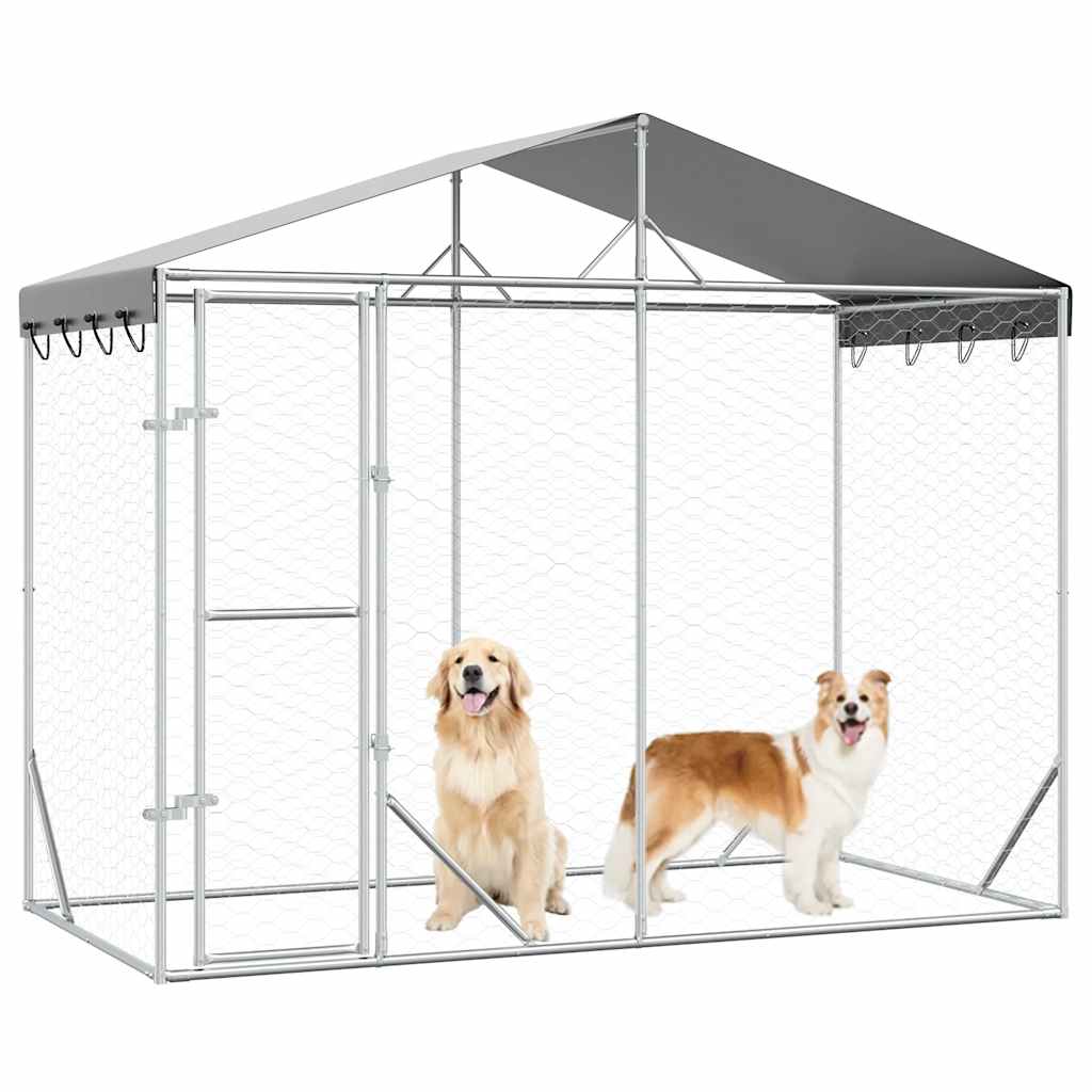 Outdoor Dog Kennel with Roof Silver 3x1.5x2.5 m Galvanised Steel