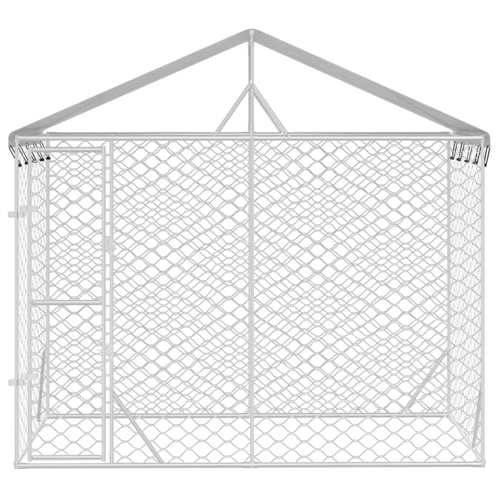 Outdoor Dog Kennel with Roof Silver 3x1.5x2.5 m Galvanised Steel