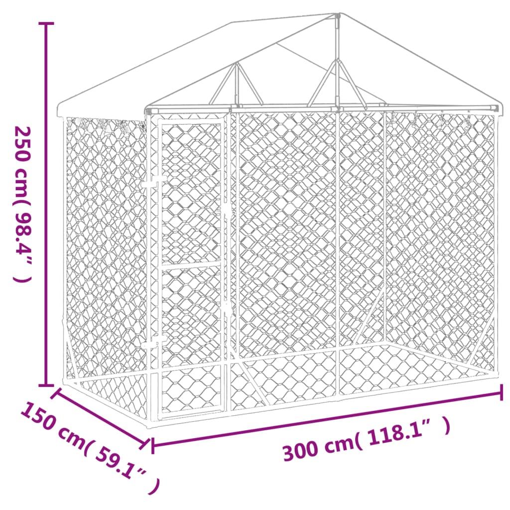 Outdoor Dog Kennel with Roof Silver 3x1.5x2.5 m Galvanised Steel