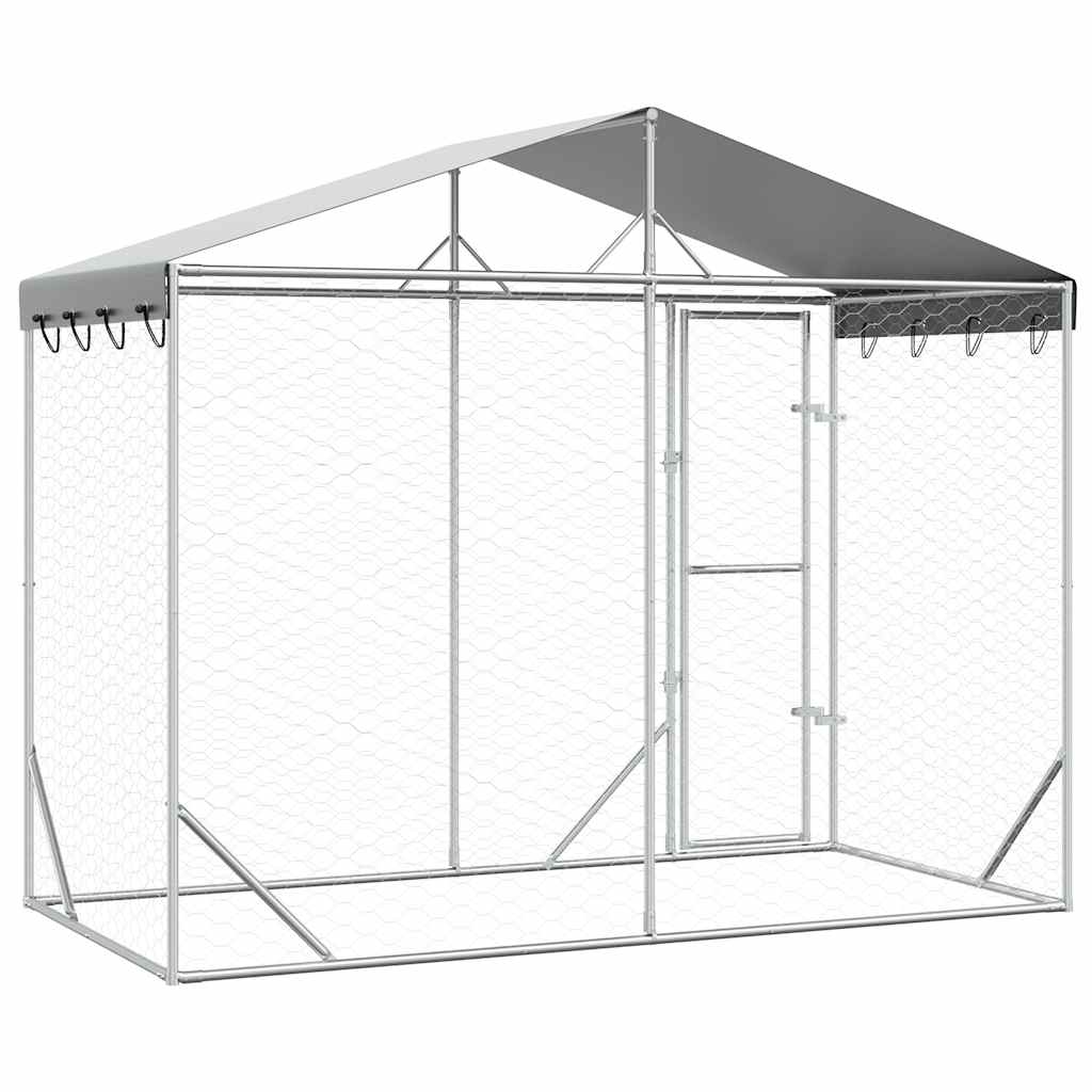 Outdoor Dog Kennel with Roof Silver 3x1.5x2.5 m Galvanised Steel