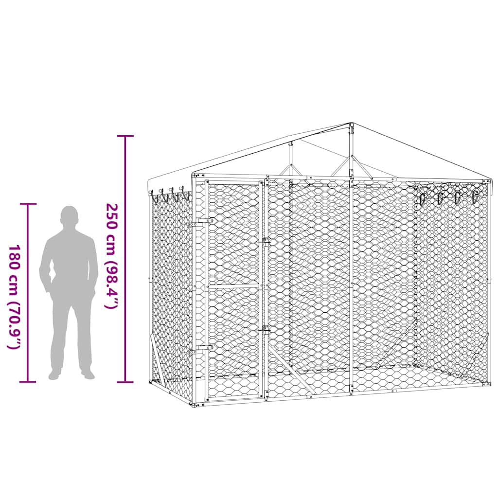 Outdoor Dog Kennel with Roof Silver 3x1.5x2.5 m Galvanised Steel