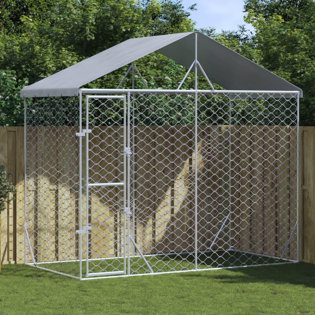 Outdoor Dog Kennel with Roof Silver 3x1.5x2.5 m Galvanised Steel