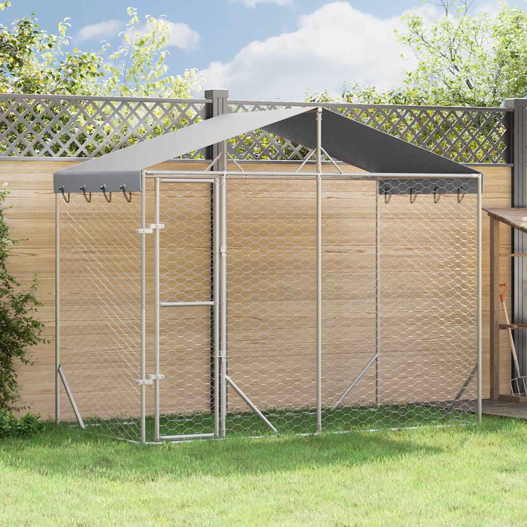 Outdoor Dog Kennel with Roof Silver 3x1.5x2.5 m Galvanised Steel