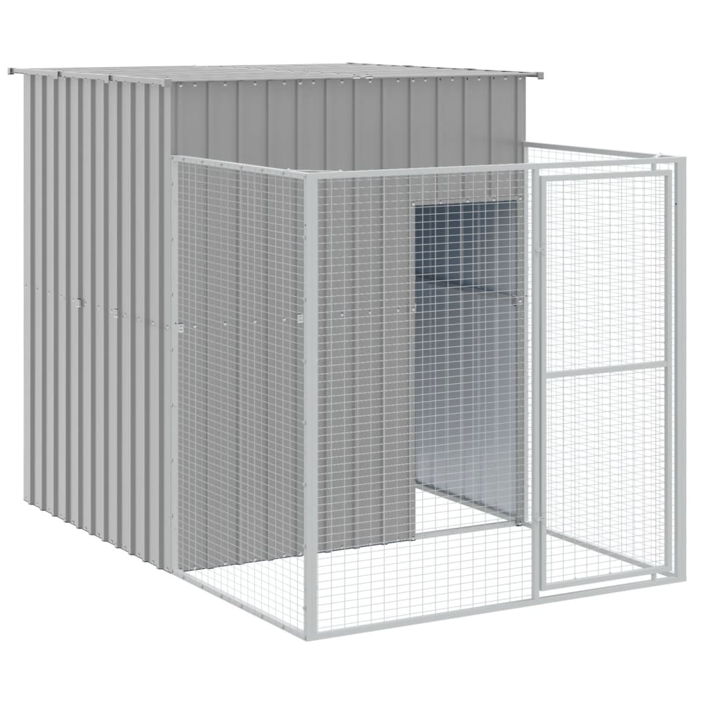 Dog House with Run Light Grey 165x1067x181 cm Galvanised Steel