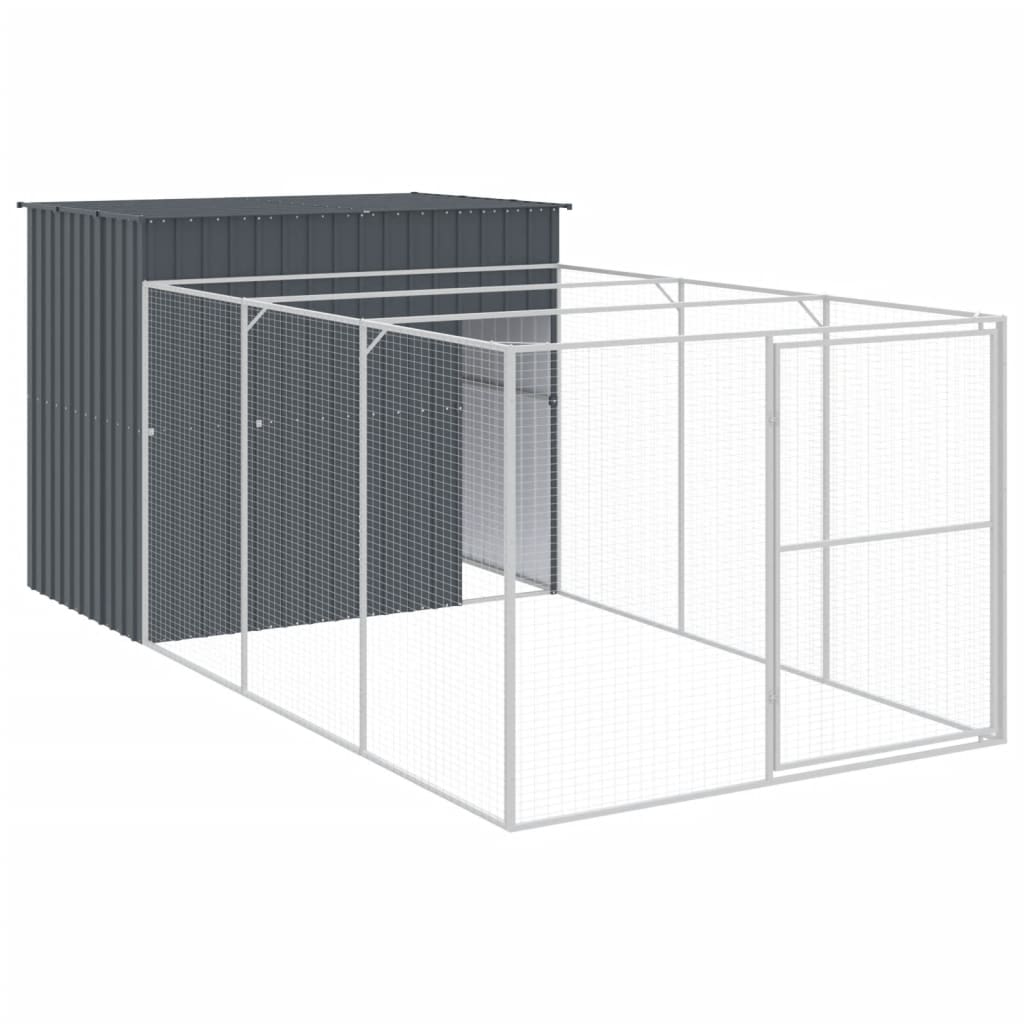 Dog House with Run Anthracite 214x457x181 cm Galvanised Steel