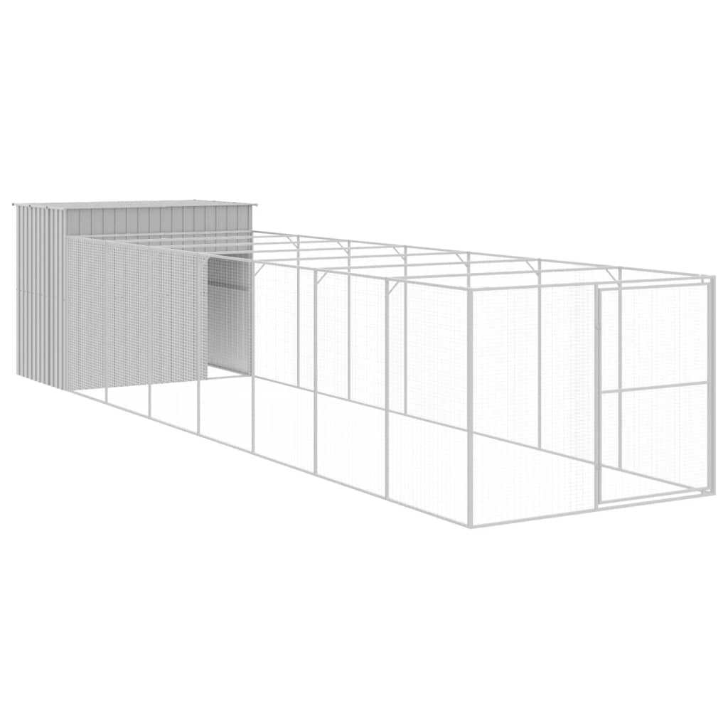 Dog House with Run Light Grey 214x865x181 cm Galvanised Steel