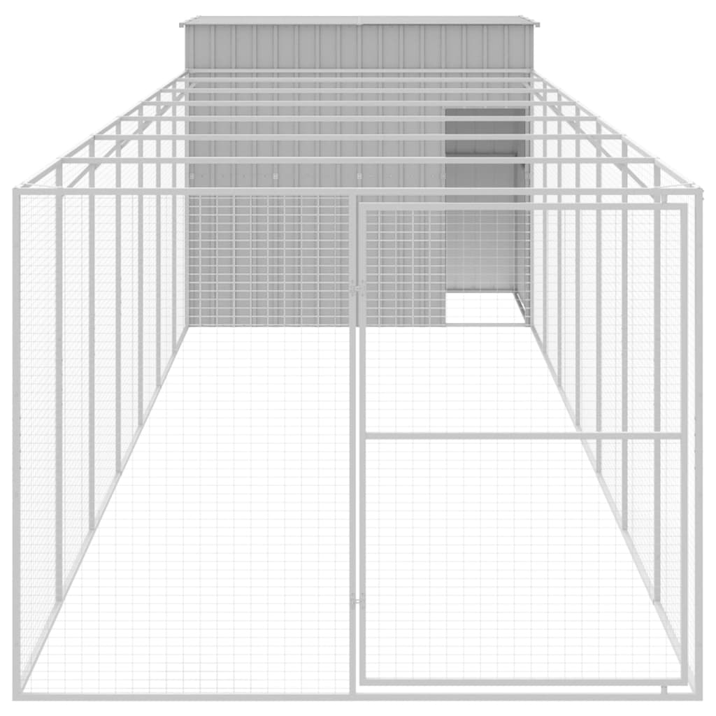 Dog House with Run Light Grey 214x865x181 cm Galvanised Steel