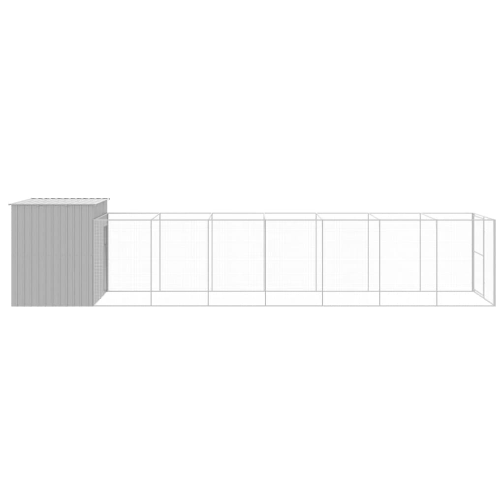 Dog House with Run Light Grey 214x865x181 cm Galvanised Steel