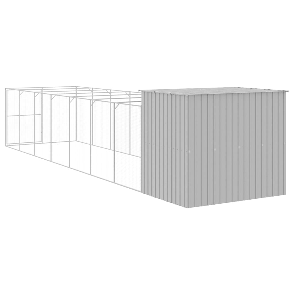 Dog House with Run Light Grey 214x865x181 cm Galvanised Steel