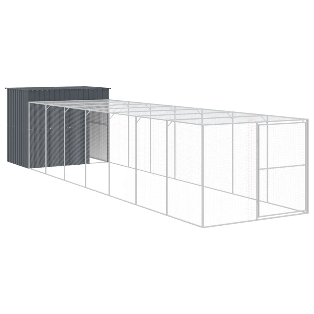 Dog House with Run Anthracite 214x865x181 cm Galvanised Steel