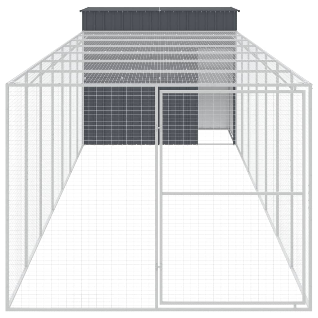 Dog House with Run Anthracite 214x865x181 cm Galvanised Steel