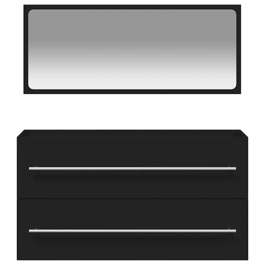 Bathroom Cabinet with Mirror Black Engineered Wood