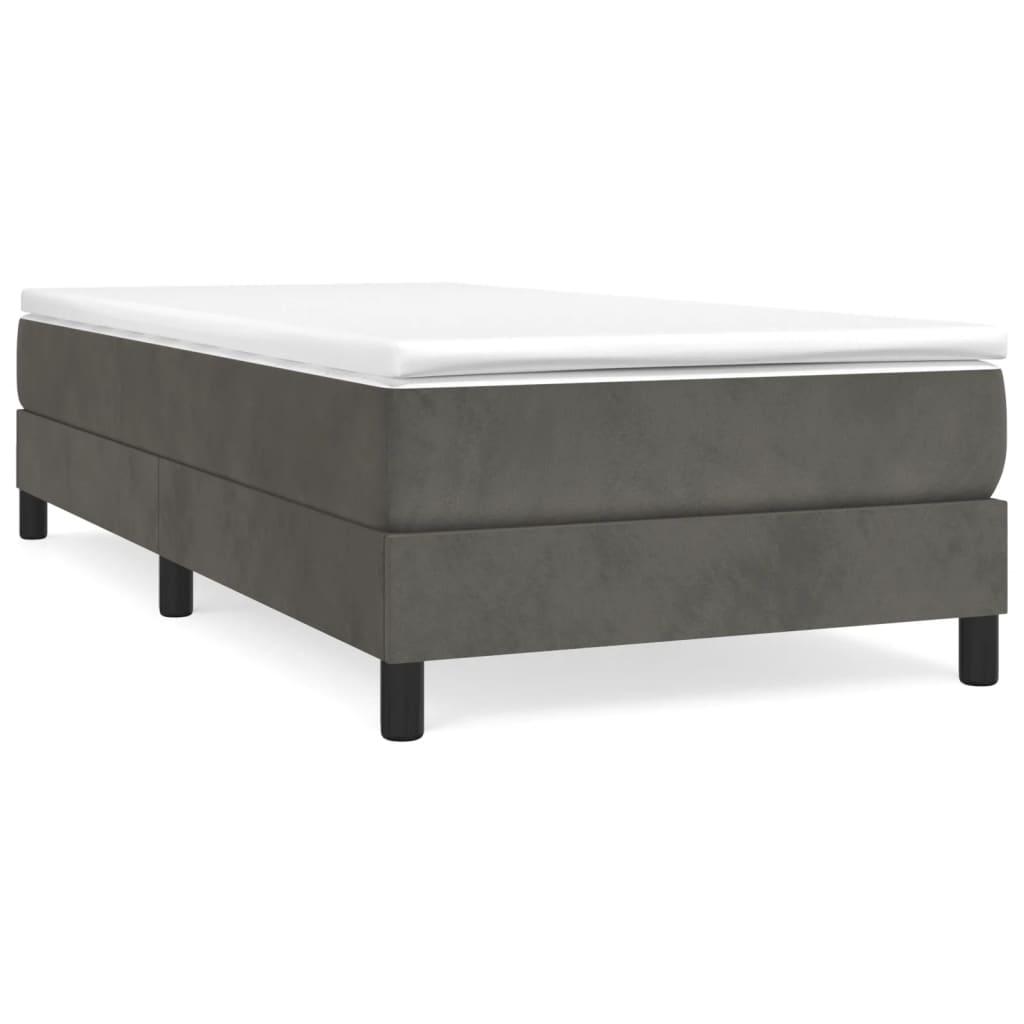 Box Spring Bed without Mattress Dark Grey King Single Size Velvet