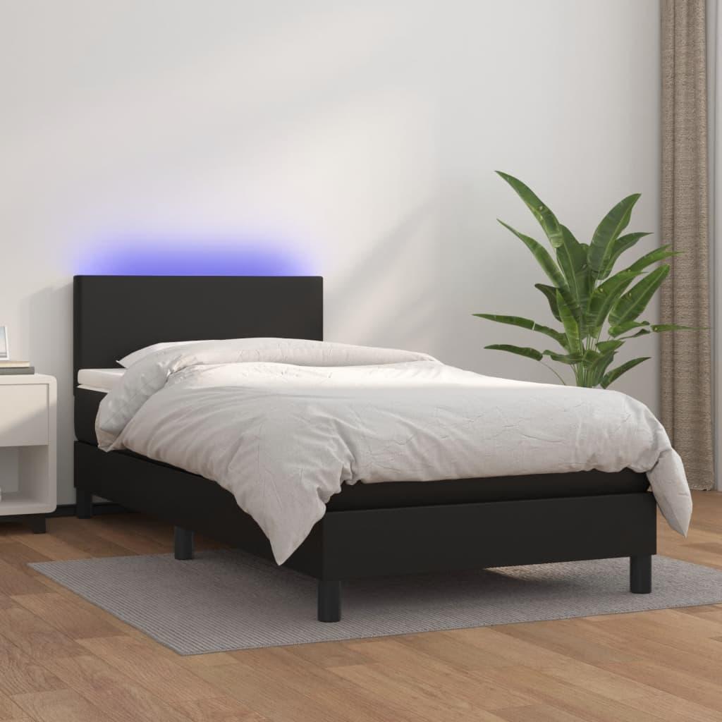 Box Spring Bed with Mattress&amp;LED Black 100x200cm Faux Leather
