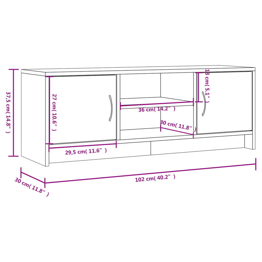 TV Cabinet White 102x30x37.5 cm Engineered Wood