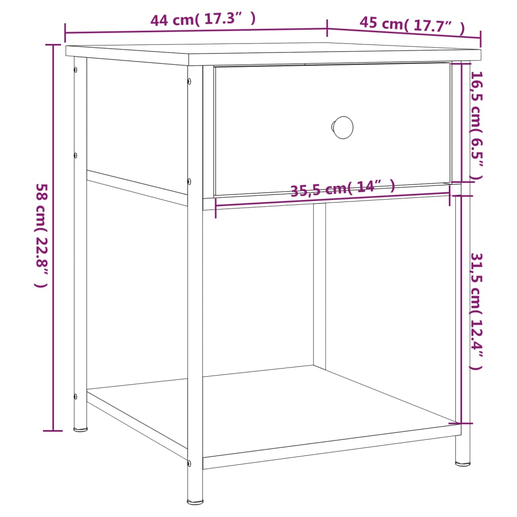 Bedside Table Black 44x45x58 cm Engineered Wood