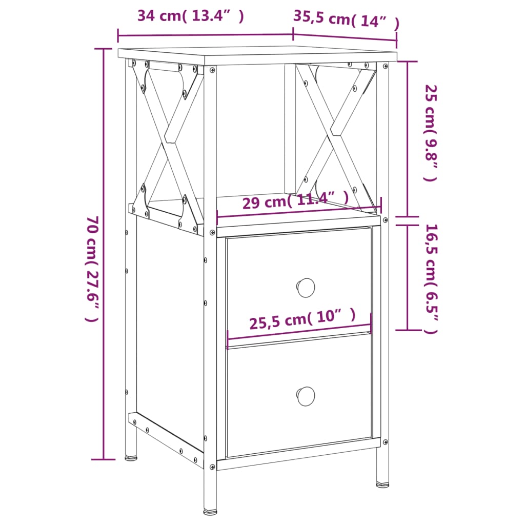 Bedside Cabinet Smoked Oak 34x35.5x70 cm Engineered Wood