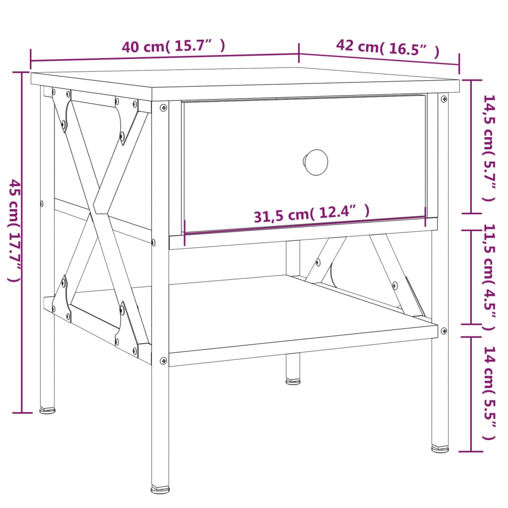 Bedside Table Grey Sonoma 40x42x45 cm Engineered Wood