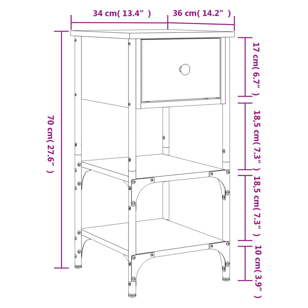 Bedside Cabinet Sonoma Oak 34x36x70 cm Engineered Wood