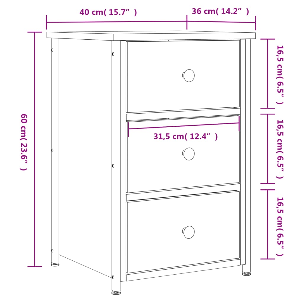 Bedside Cabinet Black 40x36x60 cm Engineered Wood