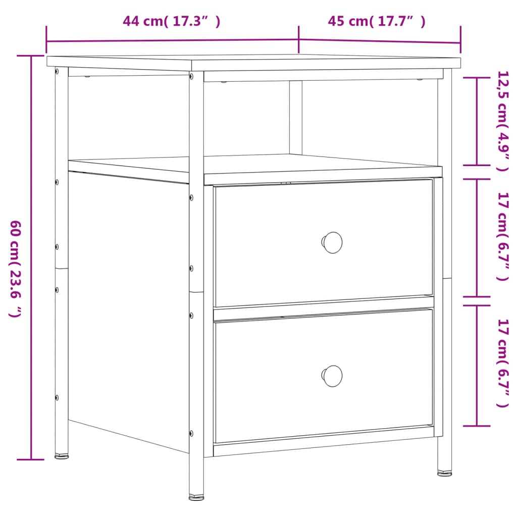 Bedside Cabinets 2 pcs Smoked Oak 44x45x60 cm Engineered Wood
