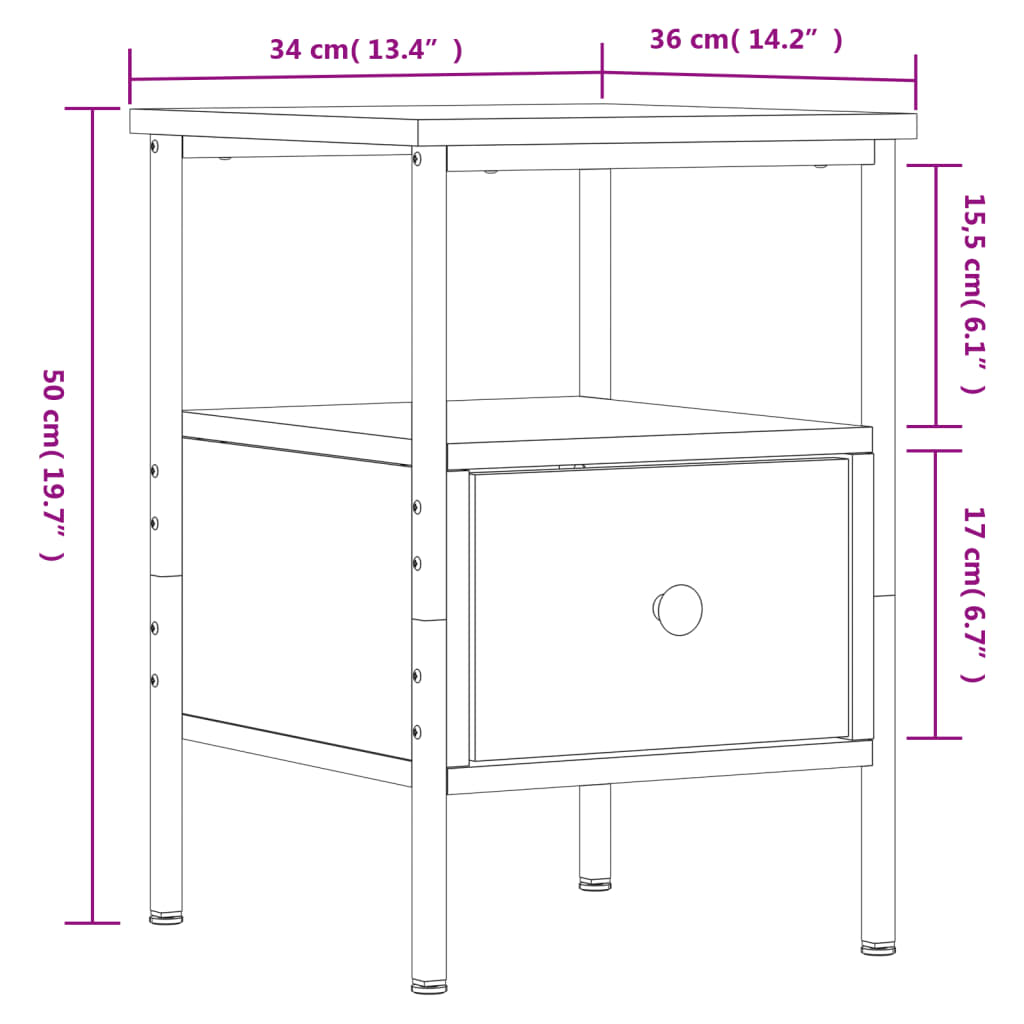 Bedside Cabinet Black 34x36x50 cm Engineered Wood