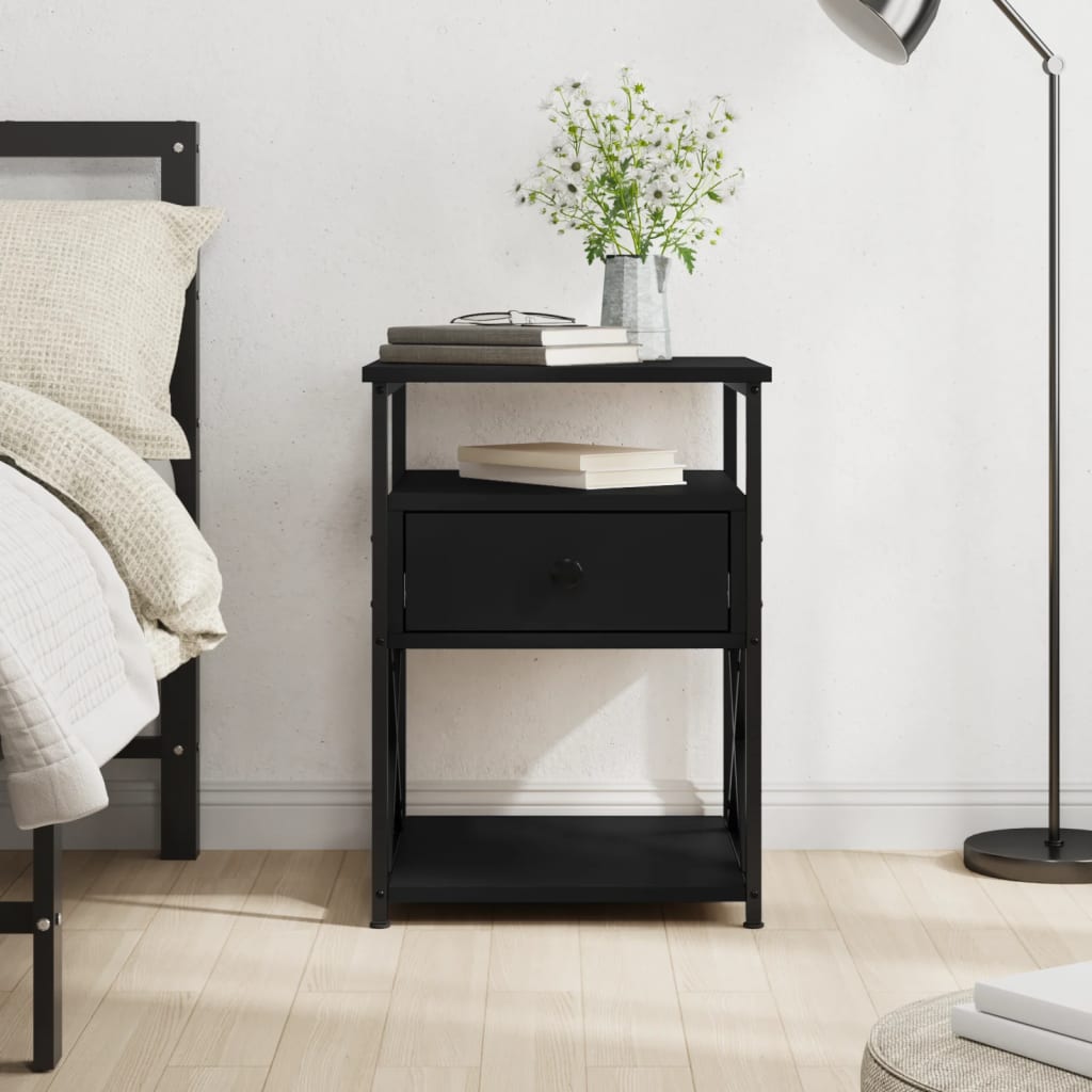 Bedside Cabinet Black 40x42x55 cm Engineered Wood